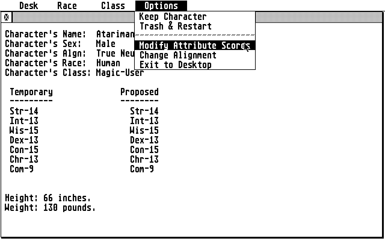 Advanced Dungeons and Dragons Character Generator atari screenshot